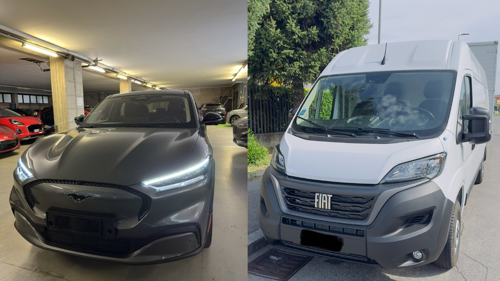 Un furgone bianco e un'auto parcheggiate